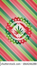 weed leaf icon inside christmas colors emblem. 