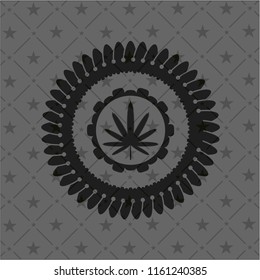 weed leaf icon inside dark badge or emblem