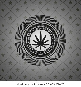 weed leaf icon inside dark emblem. Retro