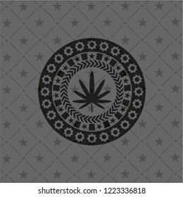 weed leaf icon inside dark emblem. Retro