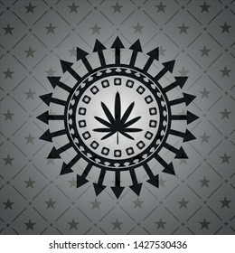 weed leaf icon inside dark emblem. Retro