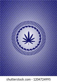 weed leaf icon inside denim background