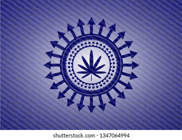 weed leaf icon inside denim background