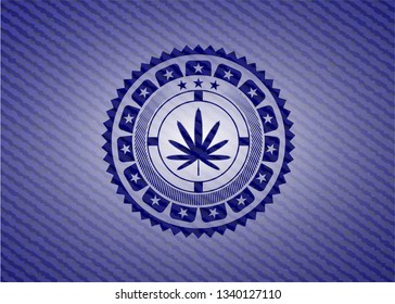 weed leaf icon inside emblem with jean high quality background