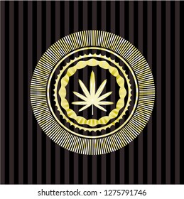 weed leaf icon inside gold shiny emblem