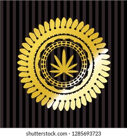 weed leaf icon inside gold shiny emblem