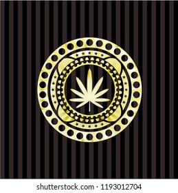 weed leaf icon inside golden badge