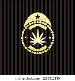 weed leaf icon inside golden badge