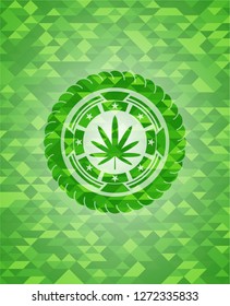 weed leaf icon inside green mosaic emblem