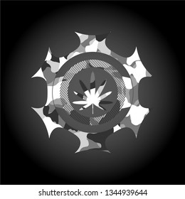 weed leaf icon inside grey camo texture