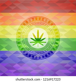 weed leaf icon inside lgbt colors emblem 