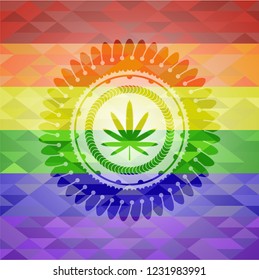 weed leaf icon inside lgbt colors emblem 