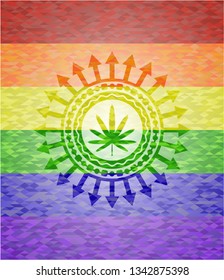 weed leaf icon inside lgbt colors emblem 