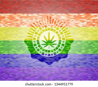 weed leaf icon inside lgbt colors emblem 