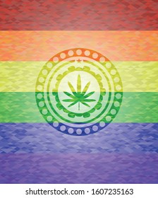 weed leaf icon inside lgbt colors emblem 
