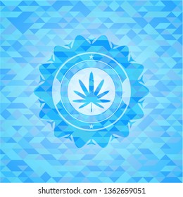 weed leaf icon inside light blue mosaic emblem