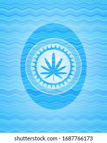 Unkrautblatt-Symbol in hellblauem Wasserwellenstil.