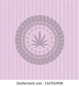 weed leaf icon inside pink emblem