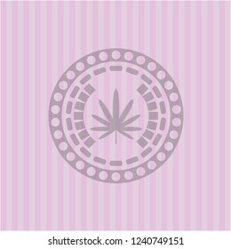 weed leaf icon inside pink emblem. Retro