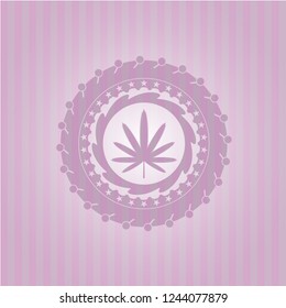 weed leaf icon inside pink icon or emblem