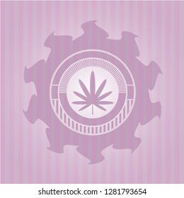 weed leaf icon inside pink icon or emblem