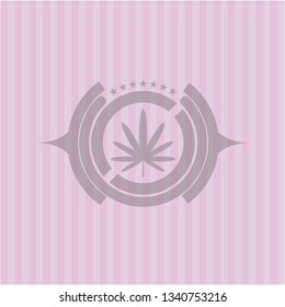 weed leaf icon inside pink emblem. Vintage.