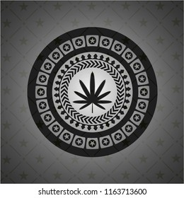 weed leaf icon inside realistic black emblem