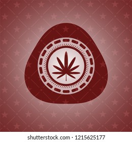 weed leaf icon inside realistic red emblem
