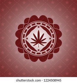 weed leaf icon inside realistic red emblem