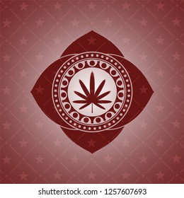 weed leaf icon inside realistic red emblem