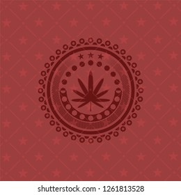 weed leaf icon inside realistic red emblem