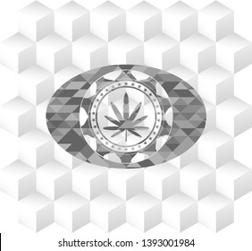 weed leaf icon inside realistic grey emblem with cube white background