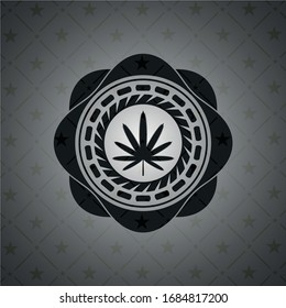 weed leaf icon inside realistic black emblem