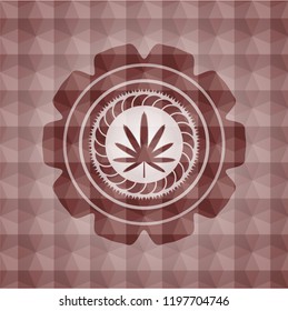 weed leaf icon inside red seamless badge with geometric background.