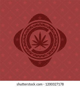 weed leaf icon inside red emblem. Retro