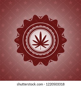 weed leaf icon inside red emblem. Retro