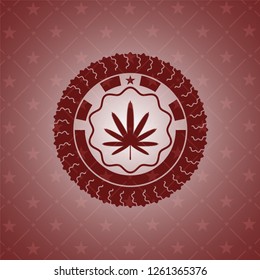 weed leaf icon inside red emblem. Vintage.