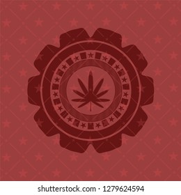 weed leaf icon inside red emblem. Retro