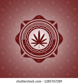 weed leaf icon inside red emblem. Vintage.