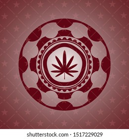 weed leaf icon inside red emblem. Vintage.