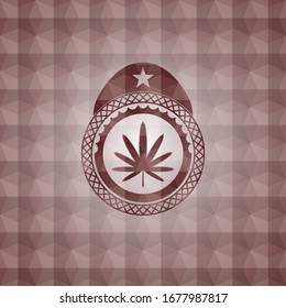 icono de hoja de hierba dentro del emblema rojo con fondo geométrico. Sin inconvenientes.