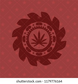 weed leaf icon inside retro red emblem