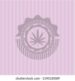weed leaf icon inside retro pink emblem