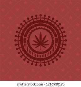weed leaf icon inside retro style red emblem