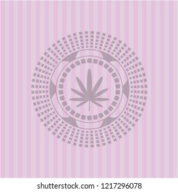 weed leaf icon inside retro style pink emblem