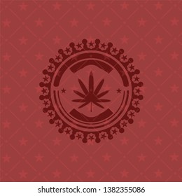 weed leaf icon inside retro style red emblem