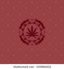 weed leaf icon inside retro style red emblem