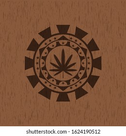 weed leaf icon inside retro style wood emblem