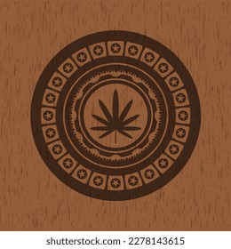 icono de la hoja de hierba dentro del emblema de madera de estilo retro. 