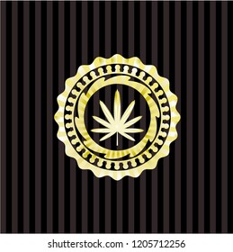 weed leaf icon inside shiny badge